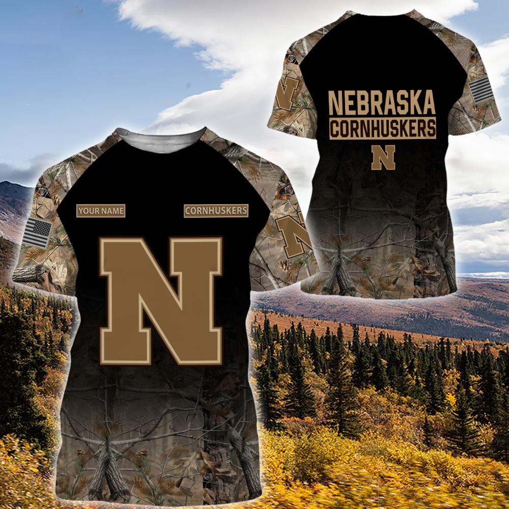 NCAA Nebraska Cornhuskers Custom Name Hunting Camo Style T-Shirt