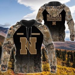 NCAA Nebraska Cornhuskers Custom Name Hunting Camo Style Zip Up Hoodie