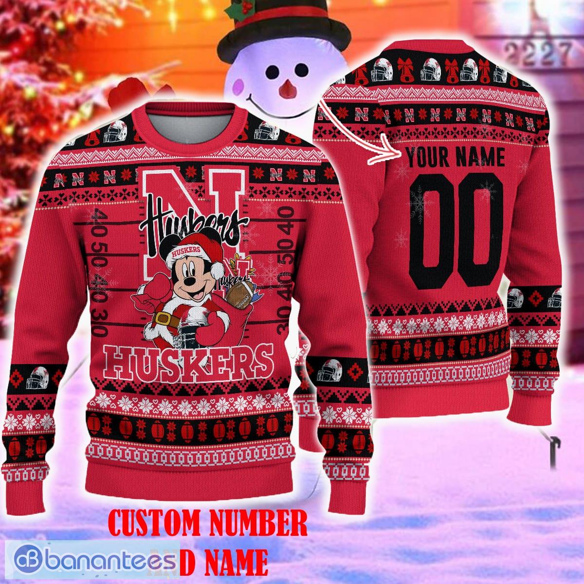 NCAA Nebraska Cornhuskers Custom Name Number Mickey Funny Ugly Christmas Sweater