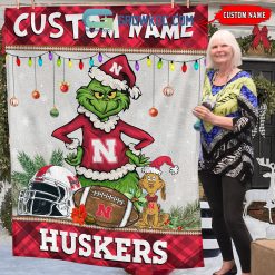 Alternative view of NCAA Nebraska Cornhuskers Grinc Christmas Light Quilt Blanket