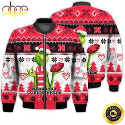 NCAA Nebraska Cornhuskers Grinch Cute Ugly Christmas Bomber Jacket