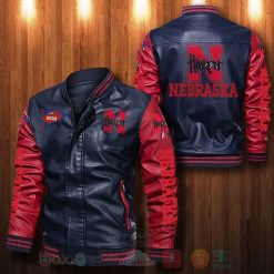 NCAA Nebraska Cornhuskers Navy Red Leather Bomber Jacket