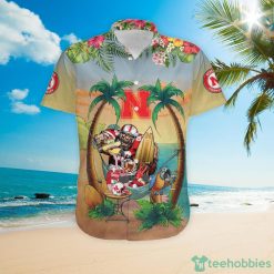 Alternative view of NCAA Nebraska Cornhuskers Custom Name With Flamingo Parrot Hawaiian Shirt