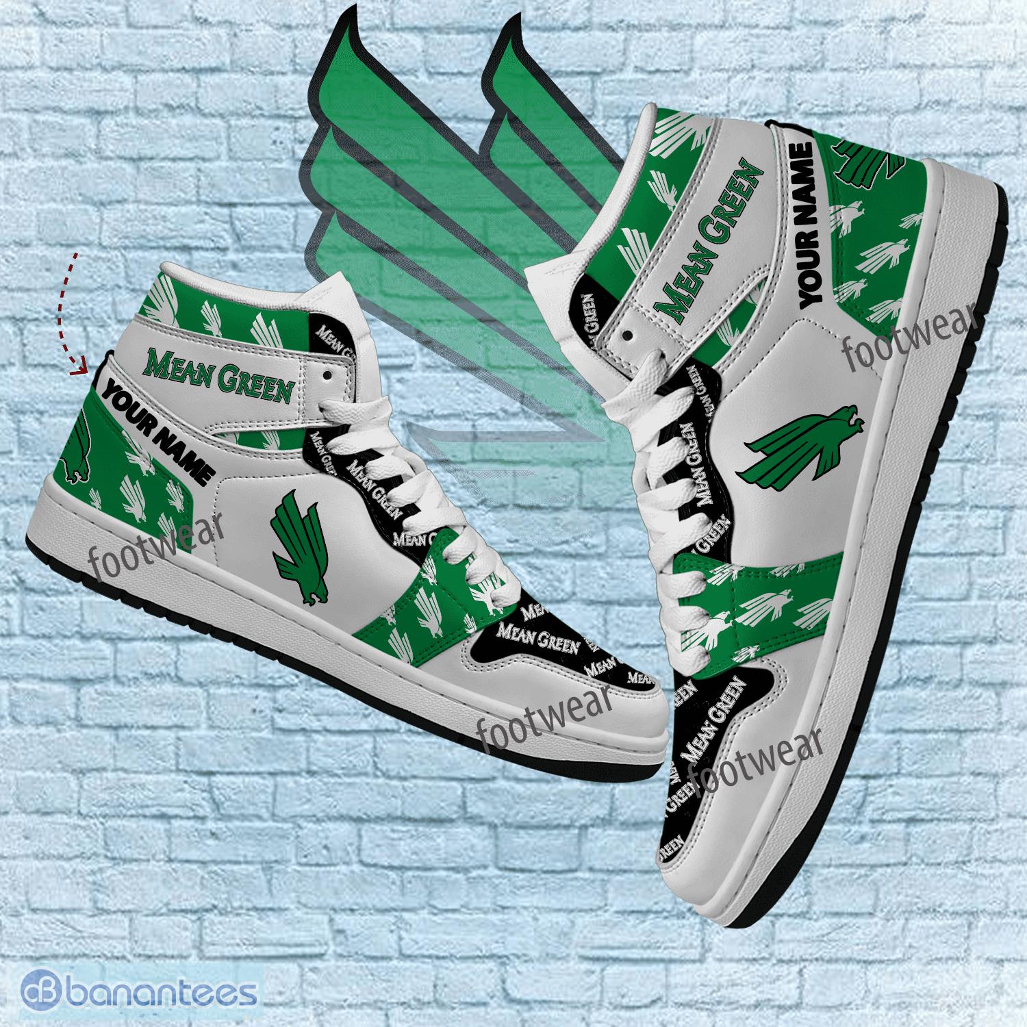 NCAA North Texas Mean Green Custom Name Logo Air Jordan 1 High Sneakers