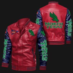 NCAA North Texas Mean Green Red Navy Leather Bomber Jacket