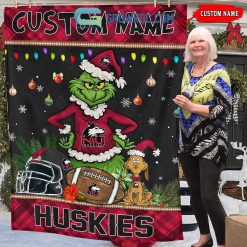 Alternative view of NCAA Northern Illinois Huskies Custom Name Grinch Christmas Fleece Blanket