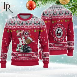 NCAA Northern Illinois Huskies Custom Name HO HO HO Ugly Christmas Sweater