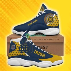 NCAA Notre Dame Fighting Irish Custom Name Blue Gold Air Jordan 13 Shoes