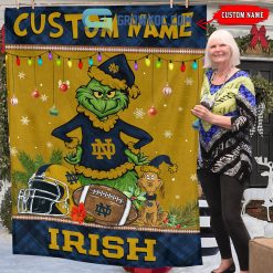 Alternative view of NCAA Notre Dame Fighting Irish Grinch Christmas Fleece Blanket