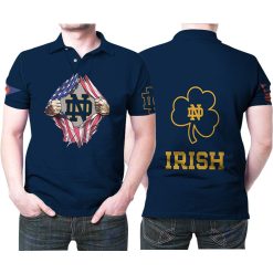 NCAA Notre Dame Fighting Irish Logo In US Flag Polo Shirt