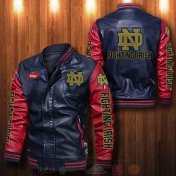 NCAA Notre Dame Fighting Irish Navy Red Leather Bomber Jacket