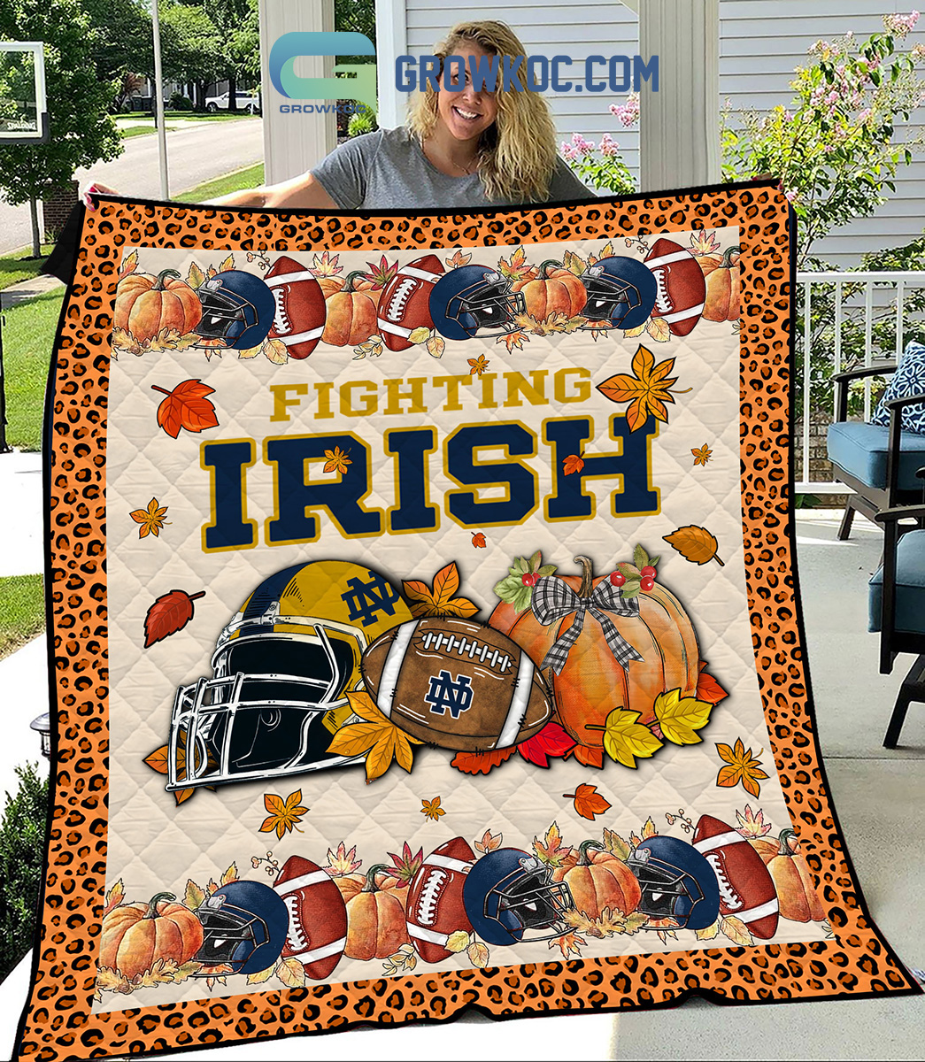 NCAA Notre Dame Fighting Irish Welcome Fall Pumpkin Quilt Blanket
