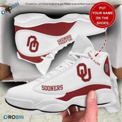 NCAA Oklahoma Sooners Custom Name White Crimson Air Jordan 13 Shoes