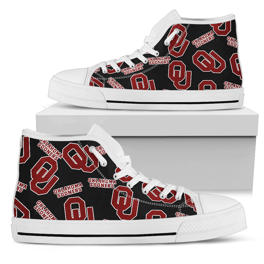 NCAA Oklahoma Sooners Script Logo Pattern High Top Shoes