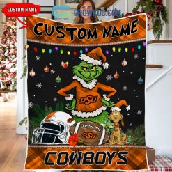 NCAA Oklahoma State Cowboys Custom Name Grinch Christmas Fleece Blanket