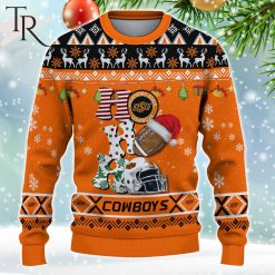 Alternative view of NCAA Oklahoma State Cowboys Custom Name HO HO HO Ugly Christmas Sweater