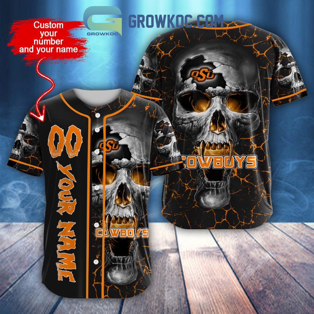 NCAA Oklahoma State Cowboys Custom Name Number Skull Design Baseball Jersey