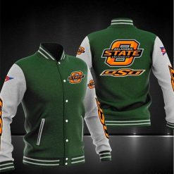 NCAA Oklahoma State Cowboys Green Grey Baseball Jacket