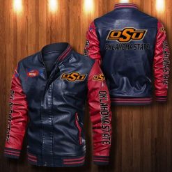 NCAA Oklahoma State Cowboys Navy Red Leather Bomber Jacket