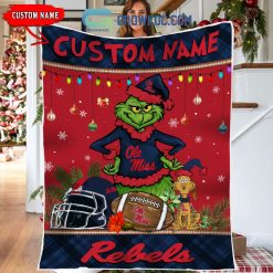NCAA Ole Miss Rebels Custom Name Grinch Christmas Fleece Blanket