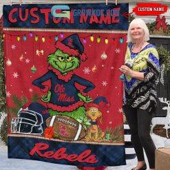 Alternative view of NCAA Ole Miss Rebels Custom Name Grinch Christmas Fleece Blanket