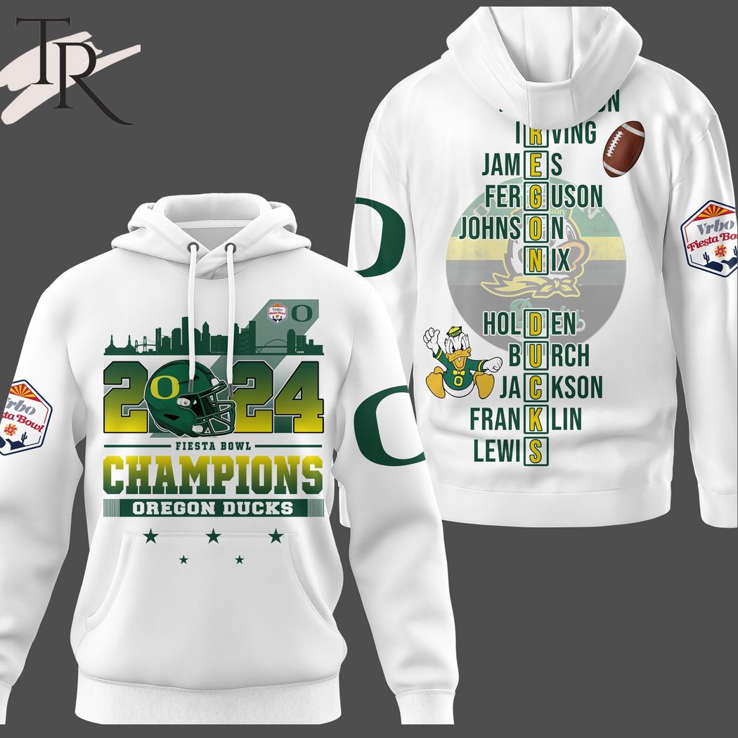 NCAA Oregon Ducks 2024 Fiesta Bowl Champions White Pullover Hoodie