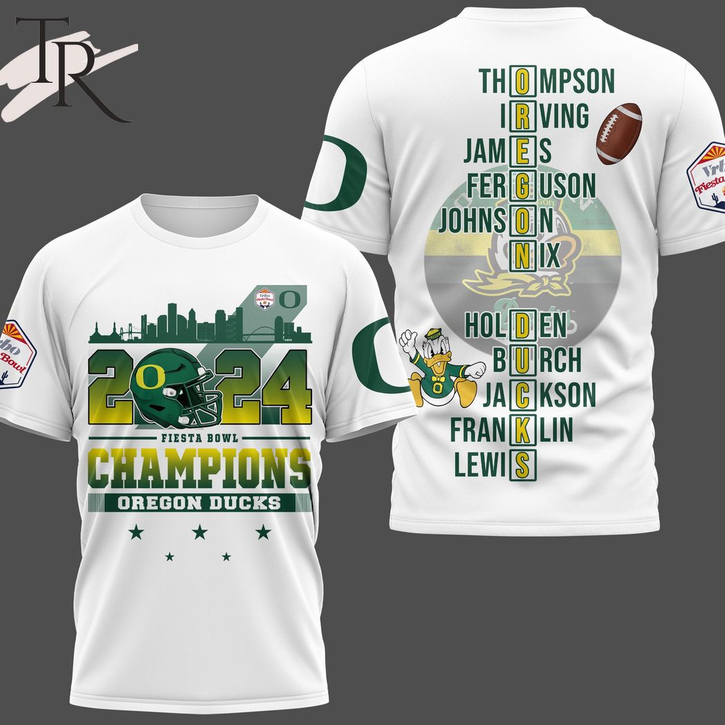 NCAA Oregon Ducks 2024 Fiesta Bowl Champions White T-Shirt