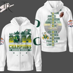 NCAA Oregon Ducks 2024 Fiesta Bowl Champions White Zip Up Hoodie