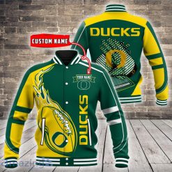 NCAA Oregon Ducks Custom Name Fire Ball Baseball Jacket