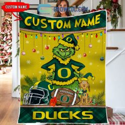 NCAA Oregon Ducks Custom Name Grinch Christmas Fleece Blanket