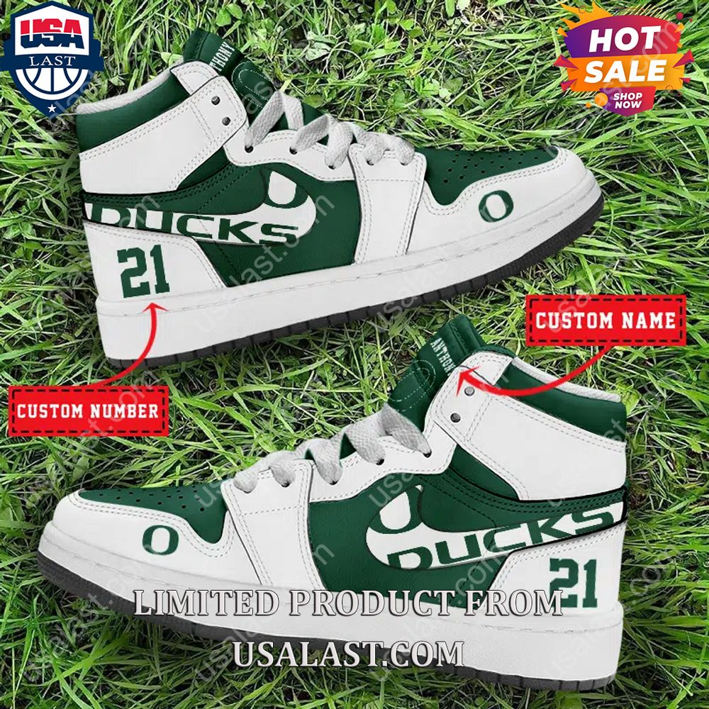 NCAA Oregon Ducks Custom Name Number White Green Air Jordan 1 High Sneakers