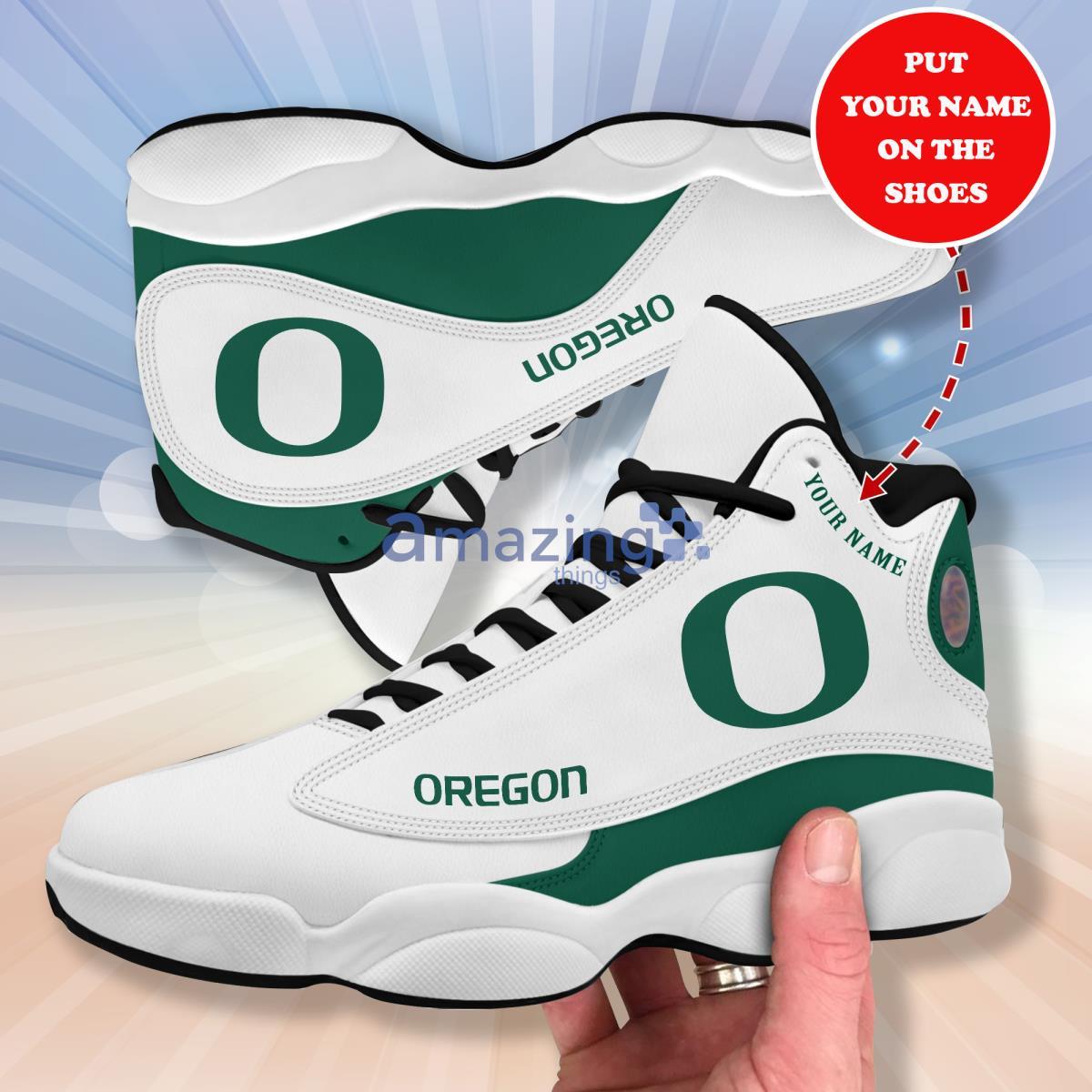 NCAA Oregon Ducks Custom Name White Green Air Jordan 13 Shoes