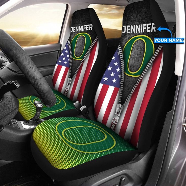 NCAA Oregon Ducks US Flag Mix Zip Car Seat Covers