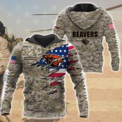 NCAA Oregon State Beavers Custom Name Flag And Camo Pattern Pullover Hoodie