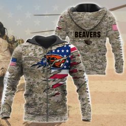 NCAA Oregon State Beavers Custom Name Flag And Camo Pattern Zip Up Hoodie