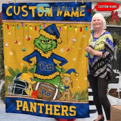 Alternative view of NCAA Pittsburgh Panthers Custom Name Grinch Christmas Fleece Blanket