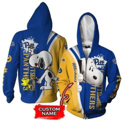 NCAA Pittsburgh Panthers Custom Name Snoopy Zip Up Hoodie