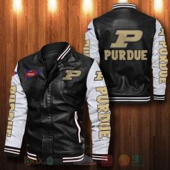 NCAA Purdue Boilermakers Black White Leather Bomber Jacket