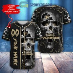 NCAA Purdue Boilermakers Custom Name Number Skull Design Baseball Jersey