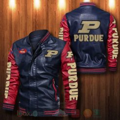 NCAA Purdue Boilermakers Navy Red Leather Bomber Jacket