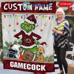 Alternative view of NCAA South Carolina Gamecocks Custom Name Grinc Christmas Fleece Blanket