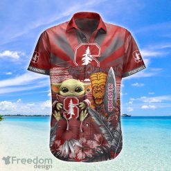 Alternative view of NCAA Stanford Cardinal Baby Yoda Tiki Flower Hawaiian Shirt