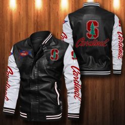 NCAA Stanford Cardinal Black White Leather Bomber Jacket