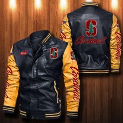 NCAA Stanford Cardinal Black Yellow Leather Bomber Jacket