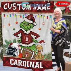 Alternative view of NCAA Stanford Cardinal Custom Name Grinch Christmas Fleece Blanket