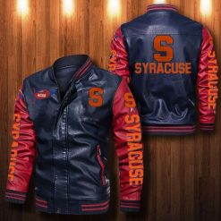 NCAA Syracuse Orange Navy Red Leather Bomber Jacket
