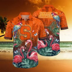 NCAA Syracuse Orange Pink Flamingo And Palm Leaves Hawaiian Shirt