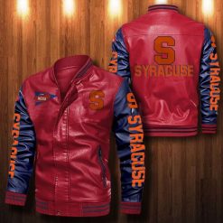 NCAA Syracuse Orange Red Navy Leather Bomber Jacket