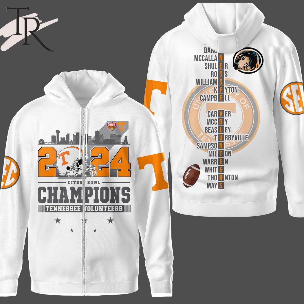 NCAA Tennessee Volunteers 2026 Citrus Bowl Champions - White Zip Up Hoodie