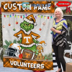 Alternative view of NCAA Tennessee Volunteers Custom Name Grinch Christmas Fleece Blanket